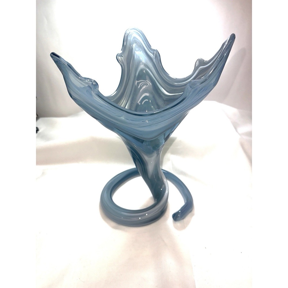 Hand Blown Blue/Aqua Swirl Murano Style MCM Italy Art Glass Bowl